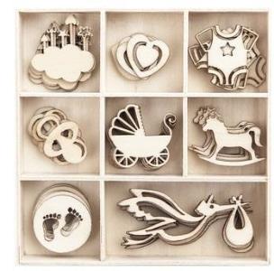 Kształty z drewna Baby 40szt (DPDN-027). Wydawca: DP CRAFT. Multiszop.pl Opakowanie Kształty z drewna Baby 40szt (DPDN-027)