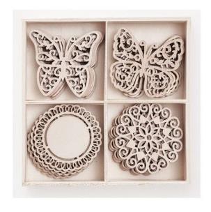 Kształty z drewna dekory i motyle 20szt. Wydawca: Dalprint. Multiszop.pl Opakowanie Kształty z drewna dekory i motyle 20szt