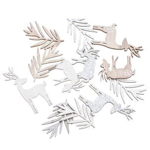 Kształty z drewna - renifery i liście 12szt. Wydawca: Dalprint. Multiszop.pl Opakowanie Kształty z drewna - renifery i liście 12szt