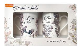 Opakowanie Kubek komplet Q Ślub Jedyna Żona/Mąż, kwiatki