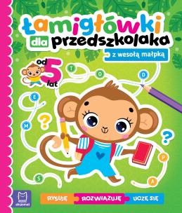 Okładka książki Łamigłówki dla przedszkolaka z wesołą małpką