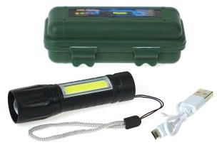 Opakowanie Latarka metalowa z ładowarką USB zmiennoogniskowa