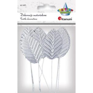 Opakowanie Liście materiałowe na druciku 10szt srebrne