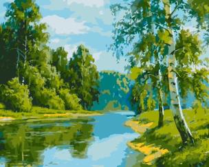 Malowanie po numerach - Brzozowa krawędź 40x50cm. Wydawca: Qbee. Multiszop.pl Opakowanie Malowanie po numerach - Brzozowa krawędź 40x50cm