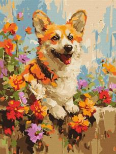 Opakowanie Malowanie po numerach - Corgi w kwiatach 30x40cm