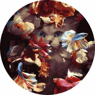 Opakowanie Malowanie po numerach okrągłe - Kot w rybkach 40cm