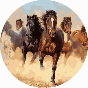 Opakowanie Malowanie po numerach okrągłe - Stado koni 40cm