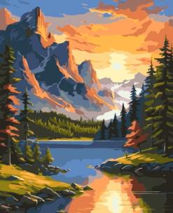 Malowanie po numerach - Świt w górach 40x50cm. Wydawca: Qbee. Multiszop.pl Opakowanie Malowanie po numerach - Świt w górach 40x50cm