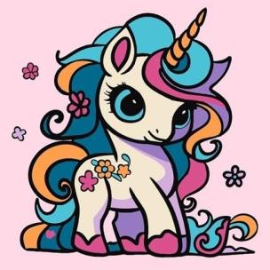 Malowanie po numerach - Zabawny jednorożec 25x25cm. Wydawca: Qbee. Multiszop.pl Opakowanie Malowanie po numerach - Zabawny jednorożec 25x25cm