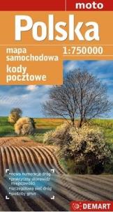 Okładka książki Mapa samochodowa - Polska 1:750 000 kody pocztowe