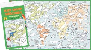Mapa świata. Dinozaury. Kolorowanka XL - kolor. Autor:   Praca zbiorowa. Multiszop.pl Okładka książki Mapa świata. Dinozaury. Kolorowanka XL - kolor