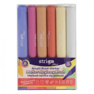 Marker akrylowy z końcówką Brush 6kol STRIGO. Wydawca: Strigo. Multiszop.pl Opakowanie Marker akrylowy z końcówką Brush 6kol STRIGO