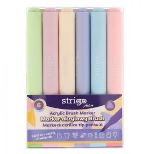 Marker akrylowy z końcówką Brush 6kol STRIGO. Wydawca: Strigo. Multiszop.pl Opakowanie Marker akrylowy z końcówką Brush 6kol STRIGO