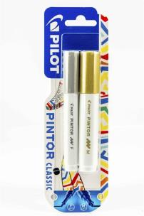 Marker Pintor srebrny F, złoty M 2szt. PILOT. Wydawca: Pilot. Multiszop.pl Opakowanie Marker Pintor srebrny F, złoty M 2szt. PILOT