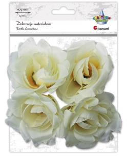 Opakowanie Materiałowe róże 3D 75mm białe na druciku 4szt