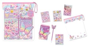 Opakowanie Mega zestaw naklejek z długopisem w saszetce Motylki
