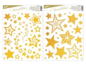 Naklejka na okno BN brokat złota 30x42cm MIX. Wydawca: MFP. Multiszop.pl Opakowanie Naklejka na okno BN brokat złota 30x42cm MIX