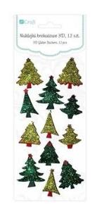 Opakowanie Naklejki brokatowe 3D Choinki (12 sztuk)
