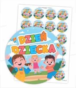 Opakowanie Naklejki Dzień Dziecka - Radość 40mm 24szt