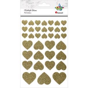 Opakowanie Naklejki foliowe serca brokatowe złote 36szt.