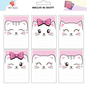 Naklejki na szafkę i zeszyt Różowe kotki. Wydawca: All4Kids. Multiszop.pl Opakowanie Naklejki na szafkę i zeszyt Różowe kotki