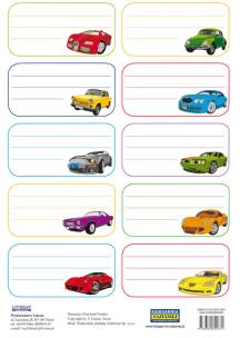 Opakowanie Naklejki na zeszyty. Auta