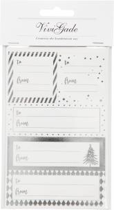 Opakowanie Naklejki świąteczne na prezenty srebrno białe różne formaty 4 ark edycja limitowana