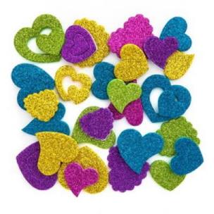 Opakowanie Naklejki z pianki brokat - serca 45 szt.