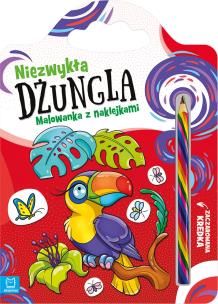 Niezwykła dżungla. Malowanka z naklejkami. Autor: Podgórska Anna. Multiszop.pl Okładka książki Niezwykła dżungla. Malowanka z naklejkami