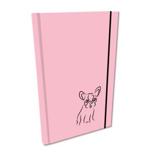Opakowanie Notes A5 gładki z gumką Soft Touch lakier UV buldog róż pastel