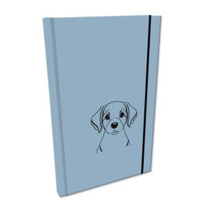 Opakowanie Notes A5 gładki z gumką Soft Touch lakier UV pies labrador niebieski