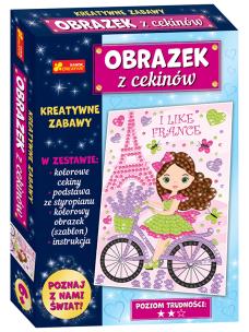 Obrazek z cekinów. Podróże małe i duże. Francja. Wydawca: Ranok-Creative. Multiszop.pl Opakowanie Obrazek z cekinów. Podróże małe i duże. Francja