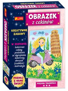 Obrazek z cekinów. Podróże małe i duże. Włochy. Wydawca: Ranok-Creative. Multiszop.pl Opakowanie Obrazek z cekinów. Podróże małe i duże. Włochy