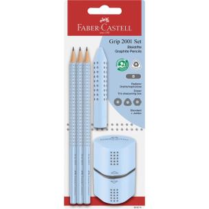 Ołówek 3szt + gumka + temperówka Grip błękitny. Wydawca: Faber Castell. Multiszop.pl Opakowanie Ołówek 3szt + gumka + temperówka Grip błękitny