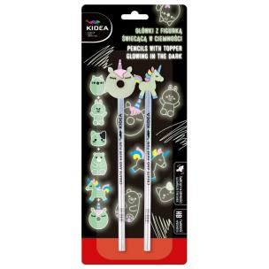 Ołówki z figurką świecącą w ciemności 2szt KIDEA. Wydawca: Derform. Multiszop.pl Opakowanie Ołówki z figurką świecącą w ciemności 2szt KIDEA
