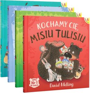 Pakiet Kochamy cię, Misiu Tulisiu / Kto przytuli Misia Tulisia? / Nie martw się, Misiu Tulisiu / Miś Tuliś bawi się w chowanego. Autor: David Melling. Multiszop.pl Okładka książki Pakiet Kochamy cię, Misiu Tulisiu / Kto przytuli Misia Tulisia? / Nie martw się, Misiu Tulisiu / Miś Tuliś bawi się w chowanego