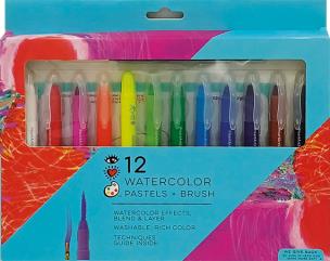 Pastele akwarelowe 12 kolorów + pędzelek. Wydawca: Stnux. Multiszop.pl Opakowanie Pastele akwarelowe 12 kolorów + pędzelek