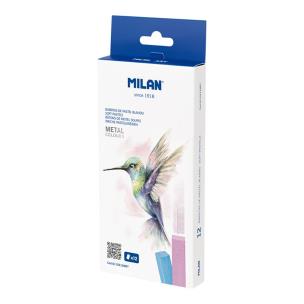 Pastele suche miękkie w kartonowym opakowaniu 12 kolorów metalicznych. Wydawca: MILAN. Multiszop.pl Opakowanie Pastele suche miękkie w kartonowym opakowaniu 12 kolorów metalicznych