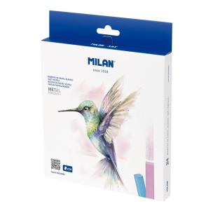 Pastele suche miękkie w kartonowym opakowaniu 24 kolory metaliczne. Wydawca: MILAN. Multiszop.pl Opakowanie Pastele suche miękkie w kartonowym opakowaniu 24 kolory metaliczne