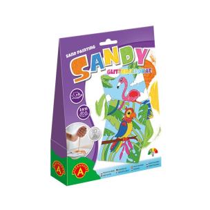 Piaskowe malowanki z brokatem Sandy Glitter papuga i flaming. Wydawca: ALEXANDER GRY. Multiszop.pl Opakowanie Piaskowe malowanki z brokatem Sandy Glitter papuga i flaming