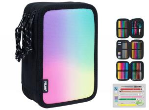 Piórnik 3-poziomowy z wyposażeniem Milan sunset czarny. Wydawca: MILAN. Multiszop.pl Opakowanie Piórnik 3-poziomowy z wyposażeniem Milan sunset czarny