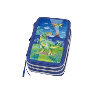Piórnik trzykomorowy z wyposażeniem Dinosaur. Wydawca: Faber Castell. Multiszop.pl Opakowanie Piórnik trzykomorowy z wyposażeniem Dinosaur