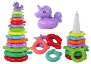 Piramidka jednorożec 13 kółek. Wydawca: Leantoys. Multiszop.pl Opakowanie Piramidka jednorożec 13 kółek