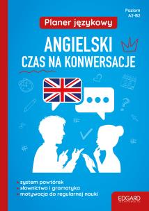 Planer językowy. Angielski. Czas na konwersacje. Autor: Magda Jachimiak. Multiszop.pl Okładka książki Planer językowy. Angielski. Czas na konwersacje