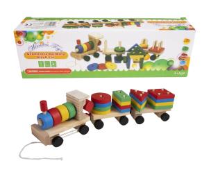 Pociąg drewniany z piramidkami. Wydawca: Norimpex. Multiszop.pl Opakowanie Pociąg drewniany z piramidkami