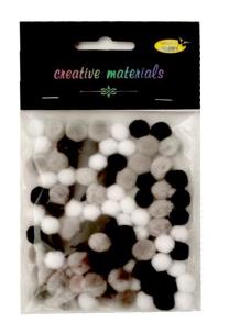 Opakowanie Pompony akrylowe biało-szaro-czarne 10mm 100szt