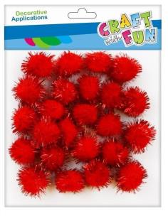 Opakowanie Pompony brokatowe czerwone 2cm 24szt