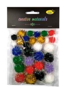 Opakowanie Pompony glitter kolorowe 15-25mm 30szt