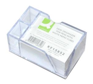 Przybornik na biurko z białymi karteczkami. Wydawca: Q-CONNECT. Multiszop.pl Opakowanie Przybornik na biurko z białymi karteczkami