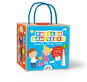 Pudełka bawidełka. Bawię się z Manią i Tyniem. Autor: Agnieszka Matz, Młodnicka Magdalena. Multiszop.pl Okładka książki Pudełka bawidełka. Bawię się z Manią i Tyniem